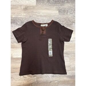 Vtg Y2k Brown&Black Lace Up Blouse Top Striped Grunge Shirt Sz M NWT